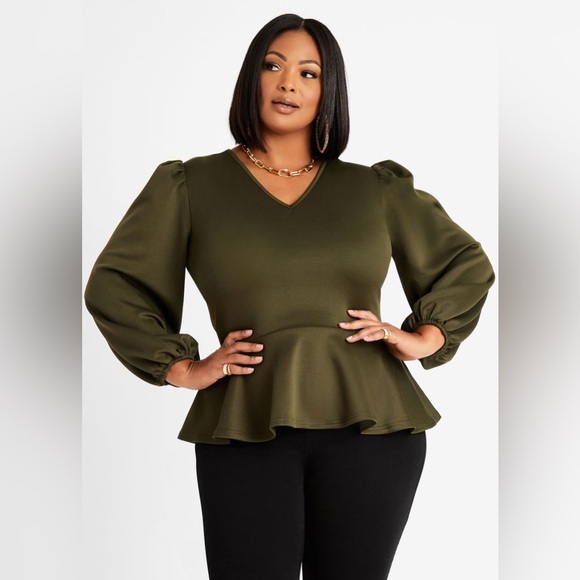 NWT Ashley Stewart Green Peplum Top Size 26/28 (4X) - Picture 1 of 2